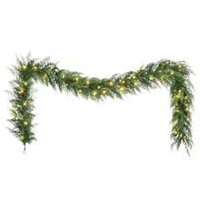 GYJ  9' X 10 PreLit Battery Operated Cedar Garland With Twinkle Rices153 - 綠色 - 查看 1