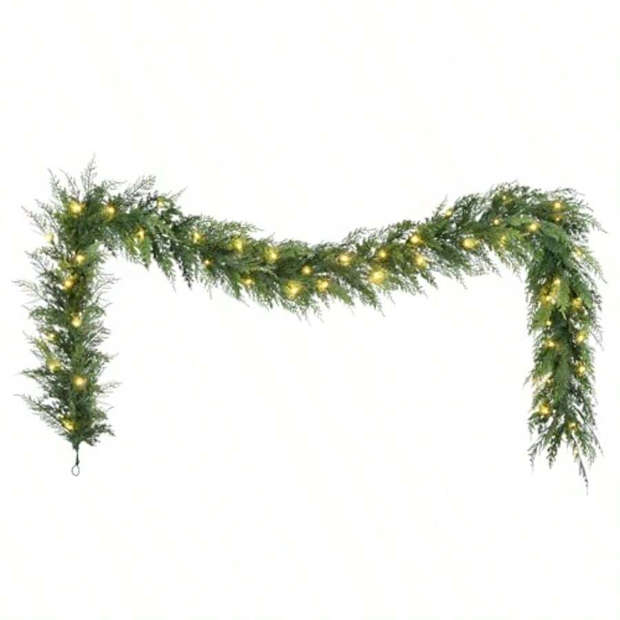 GYJ  9' X 10 PreLit Battery Operated Cedar Garland With Twinkle Rices153 - 綠色 - 查看 1
