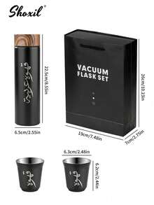 shoxil 3 件套 500 毫升咖啡瓶，带两个 80 毫升杯子套装，咖啡旅行杯，不锈钢真空隔热杯，带防溢盖