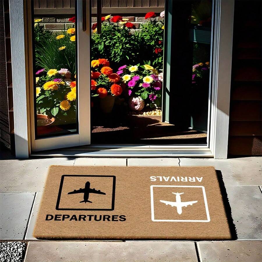 1 Piece Airline Themed Doormat With Airplane And Departure Text - 3.94inch Thick TPR Non-Slip Rubber Base, Washable, Yellow Coconut Brown Design, Suitable Entrance, Living Room, Bedroom, Kitchen, Bathroom, RV, And Elevator - Durable Home Decor, Entrance Doormat, Tropical Home Decor, Non-Slip Base FE4Q - 彩色 - 查看 1