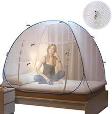 Mosquitera de cama, mosquitera plegable de cama, mosquitera plegable, con puerta inferior, tienda de mosquitera 180x200cm (Azul 2 * 1.8) - azul - Ver 2