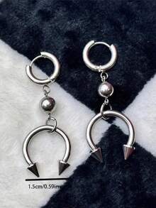 1 Pair Of Punk Rivet Stainless Steel Earrings For Women Rock Music Festival Daily Party Gathering Hip Hop Accessories - Bạc - Xem 2