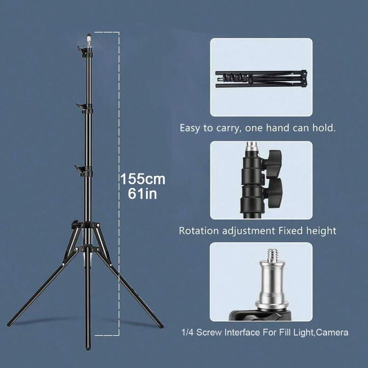 AXNEN Trípode de pie de 155 cm ajustable en longitud, accesorio profesional de fotografía con interfaz de tornillo 1/4 apto para cámara digital, videocámara, soporte para teléfono, luz de relleno, transmisión en vivo, fotografía profesional, fotografía al aire libre, grabación en interiores - Blanco y Negro - Añade 3