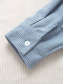 Cămașă casual din catifea reiată pentru bărbați, la modă, cel mai bine vândut, mărime mare, cu guler contrastant, cu nasturi la piept, simplă și versatilă, pentru navetiști, jachetă cu mânecă lungă, primăvară/toamnă - Albastru - Vizualizare 5