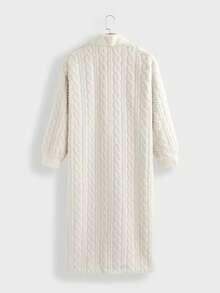 休闲优雅时尚别致通勤日常温暖浪漫蓬松长款女士冬季外套，厚实开衫 - 白色 - 查看 8