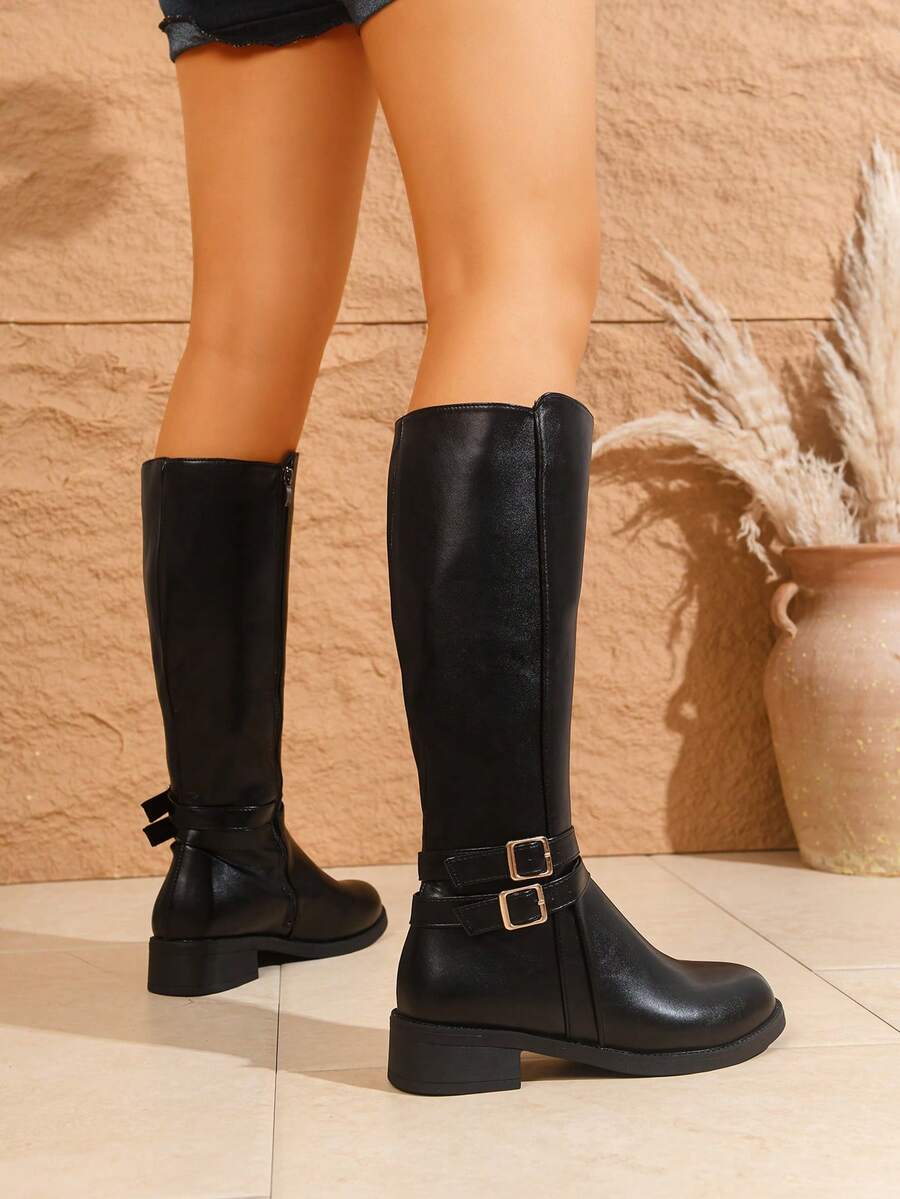 2025 Botas de Montaria Cano Alto Marrons, Botas de Vestir da Moda, Cabedal em Couro PU de Fácil Cuidado, Forro Quente, Confortável, Salto Baixo, Sola de Borracha, Emagrecedor de Perna, Adequado para Mulheres no Outono/Inverno