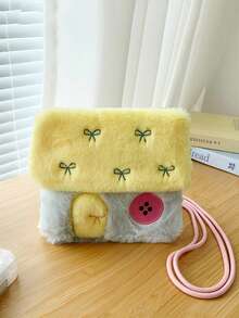 1 Piece Cute Sweet Cartoon House Bag Contrast Color Plush Girl Chest Bag Cartoon Embroidery Decoration Children's Coin Purse Versatile Large Capacity Casual Bag Daily Storage Bag Suitable For Out Play And Holiday Activities Gifts For Daughter For Students Teenagers Girls