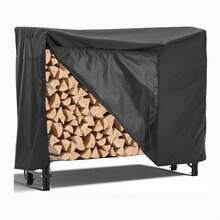 Leñero de metal para exterior, leñero para exterior, leñero para exterior con funda impermeable, leñero para interior y exterior, color negro - Negro con funda - Ver 2