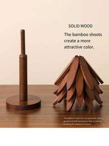 5件套圣诞树造型木质隔热垫，耐热餐垫，杯垫，隔热垫，防滑垫，加厚隔热垫，树形设计家用耐热餐具垫，现代简约餐盘垫，圣诞礼物