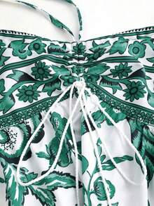 SARA Women's Long Printed Cami Dress - 綠色 - 查看 6