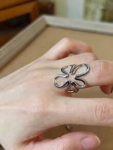 1pc Adjustable Metal Flower Ring, European & American Style Finger Ring For Women & Girls, Suitable For Travel, Wedding, Party, Birthday, Christmas Gift