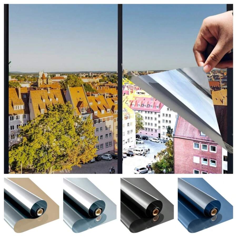 Película de privacidad para ventanas de espejo unidireccional, anti-UV, bloqueo solar, control de calor, tinte reflectante para ventanas para el hogar, oficina, sala de estar - Negro plata - Ver 1