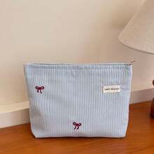 1pc Creative Embroidered Bow Makeup Bag, Large Capacity Cosmetic Organizer Pouch
