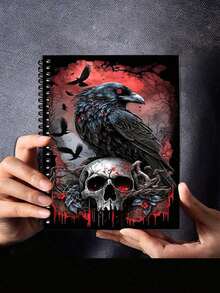 Gothisches Raben- und Schädel-Spiralheft, 14 x 24 cm, Dunkel-Fantasy-Coverdesign, perfekt zum Schreiben, Journaling, Bibelstudium, macht ein einzigartiges Geschenk zu Geburtstagen, Weihnachten, für Liebhaber von Schreibwaren, Schulanfang