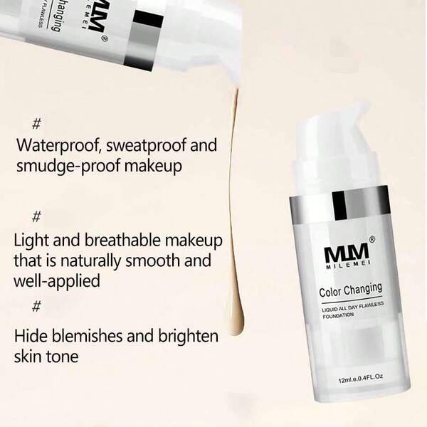 Base de Maquiagem Mudança de Cor, Hidratante e Nutritiva, Maquiagem de Longa Duração, Cobre Manchas e Opacidade, Ilumina e Uniformiza o Tom da Pele, Leve e Acabamento Natural, Adequada para Diversos Tipos de Pele