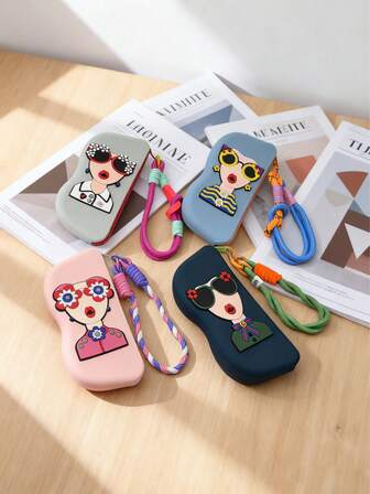1/2pcs Silicone Glasses Case With Cartoon Character Design - Anti-Scratch Protective Eyewear Storage Pouch, Colorful Fashionable Gift For Women, Mother's Day, Birthday, Wife, Girlfriend, Daughter, Cute Glasses Case, Motherdaughter Gift, Playful Accessory, Sturdy Carrying Strap, Decorative Lanyard