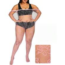 Floral Lace Plus Size Tights High Waist Velvet Pantyhose Sunflower Fishnet Stockings Leggings - Hồng - Xem 1