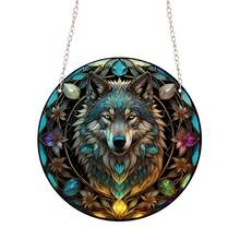 1pc 5.7inch Wolf Sign, Acrylic Painted Window Decoration Pendant, Acrylic Wolf Sign, Window Decor, Room Decor, Garden Porch Kitchen Wall Door Hanging Ornament, Halloween Autumn Gift For Mom Woman Aunt Sister Friends Animal Lovers