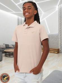 Polo Infantil Menino Camisa Algodão Piquet Tam: 4 ao 16 - Bege - Visão 2