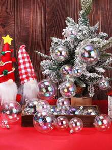 10/20/16/30PCS Christmas Iridescent Ornaments,Clear Plastic Bubbles Hanging Filled Ornaments,Christmas DIY Hanging Rainbow Ball 4 Different Sizes For Xmas Tree Wedding Party Birthday Home Decorations