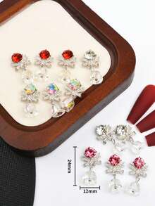 5/12 Peças, Enfeites de Sino de Luxo de Natal, Mistura de Várias Cores, Enfeites de Sino e Laço de Unha 3D Penduráveis, Enfeites de Unha Laço e Sino, Adequado para Manicure de Natal de Meninas - Multicolorido - Visão 4