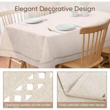 Gugxiom Mantel de Lino con Textura, Mantel Rectangular Impermeable, sin Arrugas, Mantel Boho para Mesa de Comedor/Mesa de café, Camping al Aire Libre, Bodas (140 x 240 Beige) - 1 - Ver 6