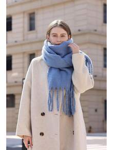 Bufanda cálida de invierno Wander Agio, pashmina larga, chales y envolturas grandes para mujeres, bufandas de manta grandes sólidas - Fruta Verde 9 - Ver 11