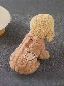 1 件宠物秋冬保暖内衬条纹熊四腿毛衣，狗/猫衣服，适合泰迪、博美犬、柯基犬、小型犬 - 咖啡棕 - 查看 5