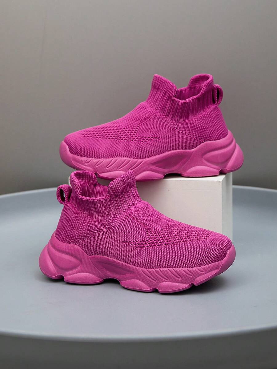 1 par de zapatillas para niños, transpirables, elásticas, suaves, con amortiguación de impactos, de secado rápido y ligeras, combinación y tejido de punto, estilo casual de calle adecuado para correr, caminar, ir a la escuela, unisex