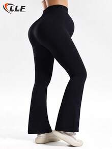 LLF Maternity Seamless Knit Yoga Flare Pants, High Stretch Fitness Leggings, Slim Fit Yoga Pants Suitable For Workout, Yoga, Exercise, Versatile Casual Wear - Black - View 5