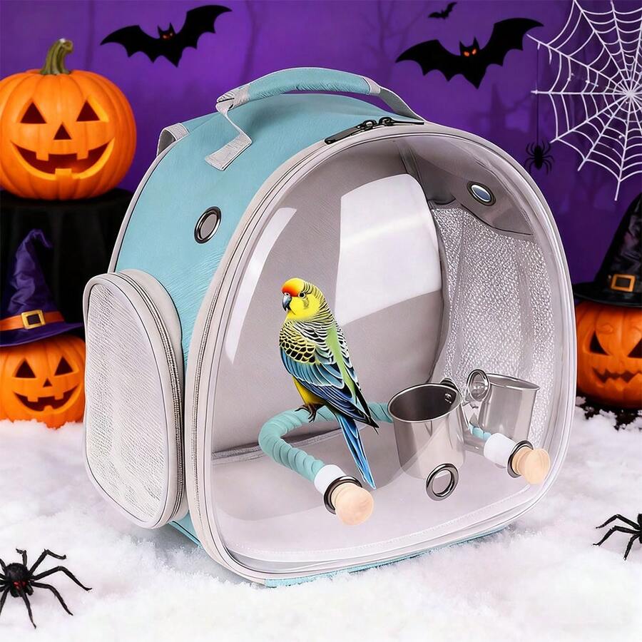 Small Bird Backpack Carrier Cage For Traveling, Backpack To Transport Backpack Carrier With Clamp 2 Cups Rope Stand Perch For Parakeet Cockatiel Budgies Vet Carry Book Bag,Fall Home Halloween Decor And Christmas Gift - Multicolor - View 1