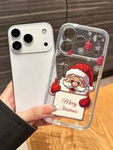 1pc Personalized Christmas Santa Claus Custom Name Transparent Full Coverage Lens Perforated Phone Case, Compatible With IPhone11/12/13/14/15/16/16pro/16promax/16plus/17/Air/17pro/17promaxs25/S25ultra/S25plus/S25egge/ Pixel 9 Pro XL, Great Christmas Gift For Friends, International Version,  Not The Domestic Version - Clear - View 6