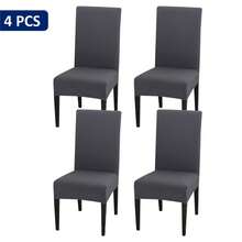 1pc/4pcs/6pcs/8pcs/10pcs Solid Color Milk Silk Chair Slipcovers, Polyester Elastic Dining Chair Covers - Grey - View 11
