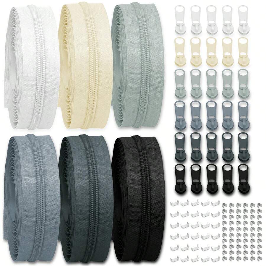 19 Cuộn / 6 Cuộn Màu #5/#3 Dây kéo cuộn nylon theo mét Dài 4 mét trong cuộn nylon liên tục có thanh trượt dây kéo và chốt khóa kéo để may đồ bọc - Dòng màu xám - Xem 1