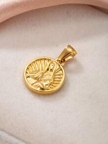 1 pieza Colgante chapado en oro de 18K de acero inoxidable, colgante redondo de la Virgen María, dije de cruz, colgante negro, DIY para collares, aretes, joyería, uso diario, regalo