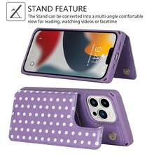 For IPhone 13 Pro Max Wallet Case With Card Slots Holder,Polka Dots PU Leather [Kickstand Feature][Wrist Strap] Double Magnetic Clasp Shockproof Flip Phone Cover - Purple{"Color_name":"F-Purple"} - 多色14 - 查看 7