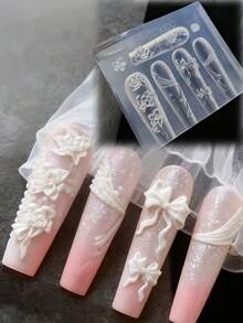 1件装优雅天鹅、玫瑰、蝴蝶结、窗帘花3D美甲硅胶模具模板，DIY美甲模具 - 無色 - 查看 10