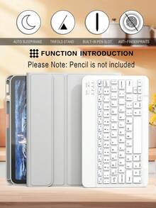适用于 iPad 的无线键盘保护套，可拆卸皮革保护套带笔槽，支持自动睡眠/唤醒功能，可拆卸无线蓝牙键盘内置 150mAh 电池，纤薄轻巧支架式保护套 - 浅灰色
