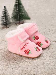 柔软鞋底保暖内衬婴儿靴，0-1岁，新款冬季设计 - 粉色 - 查看 10