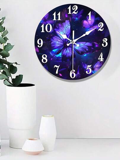 1pc Silent Non Ticking Wand Clock, Retro Butterfly Pattern, Round Wooden ative, Easy To Read, Living Room Kitchen Bedroom, Battery Powered (AA Not Included) 10/12 Inch