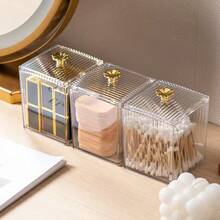 Organizer per il trucco in acrilico trasparente con coperchio - Leggero, scatola portaoggetti da bagno montata a tensione per cotton fioc e dischetti detergenti