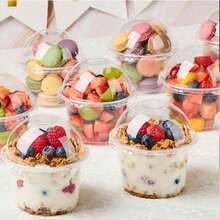 20/50PC Disposable 10oz Transparent Plastic Cups, Plastic Dessert Cups With Dome LIDS, Yogurt Jelly Cups, Leak-Free Independent Party Snack Cups, Suitable For Cakes, Puddings, Mousse, Milkshakes, Yogurt, Ice Cream, And Fruits - trong suốt - Xem 7