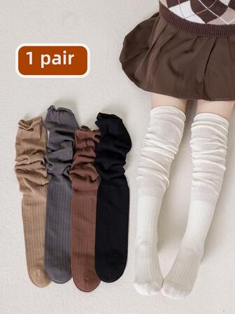1 Paar Kindersocken, Mädchen Overknee-Socken Einfarbign für 6-12 Jahre, einfacher Stil Schuluniform lange Stiefel Socken, Herbst/Winter