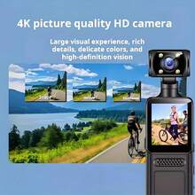 Cámara de acción de bolsillo 4K, cámara de video HD 1080P con pantalla 4K, WiFi, grabadora, carga USB, rotación de 180°, estabilizador de mano, visión nocturna, apta para grabación de vida, viajes, vlogging, transmisión en vivo y aventuras al aire libre - Gran regalo para parejas, regreso a la escuela o Pascua