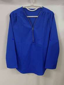 Women's Casual Long Sleeve Partial Open Front Shirt - Blue - View 3