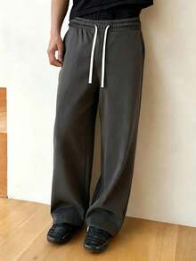 Blueplus Men's Casual Solid Color Elastic Drawstring Sports Pants,Baggy Pants,Joggers For Men,All Season,Men Fall Clothes - Màu xám đen - Xem 1