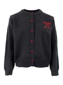 Cute Bow Button Knitted Cardigan, Suitable For Spring And Autumn - Charcoal Ash - View 4