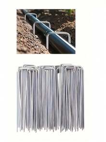 50/100pcs Garden Nail + Washer + Hook Set - Lawn Landscape Nails/Galvanized U-Shape Ground Pegs/Heavy Duty Garden Anchors, Suitable For Cloth Fixing/Grass Cloth Decoration/Yard Construction