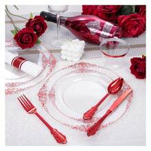 Red Plastic Plates Disposable Set - 175pc Party Dinnerware, 10.25" Dinner & 7.5" Dessert, Silverware, Cups - Wedding & Party Supplies - 如圖/A - 查看 5