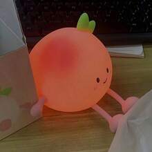 Peach Night Light Silicone Dimmable Touch Night Light, Rechargeable Cute Night Light, Sleep Light, Bedside Lamp, Cute Desktop Decoration For Women, Birthday Christmas Gift - B-Hồng - Xem 5